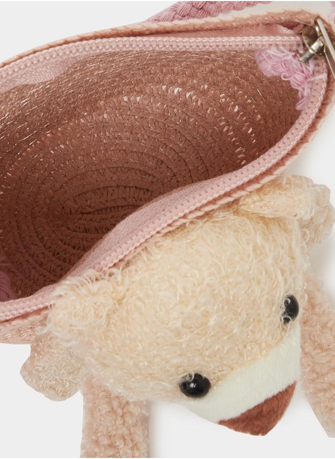 Styli Styli Teddy Bear Straw Bag with Zip Closure  - Image 4