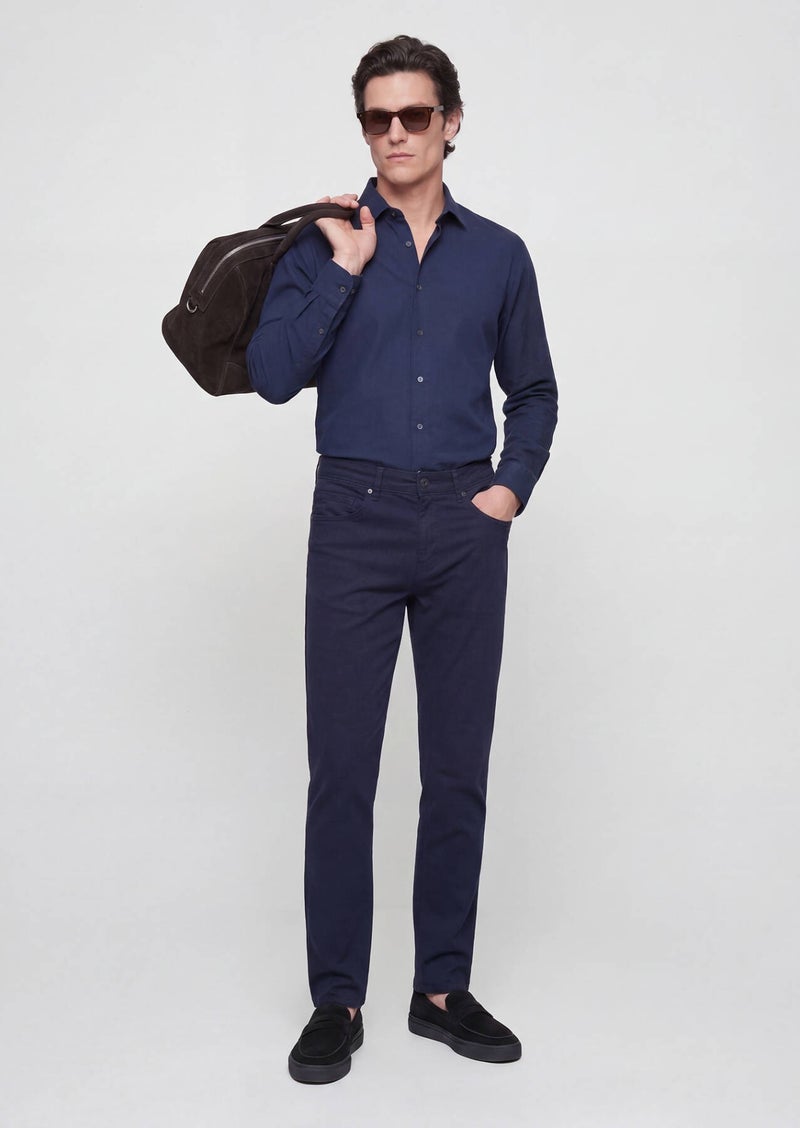 RAMSEY Navy Blue Plain Casual Fit Long Weaving Casual 100% Cotton Shirt - Image 3