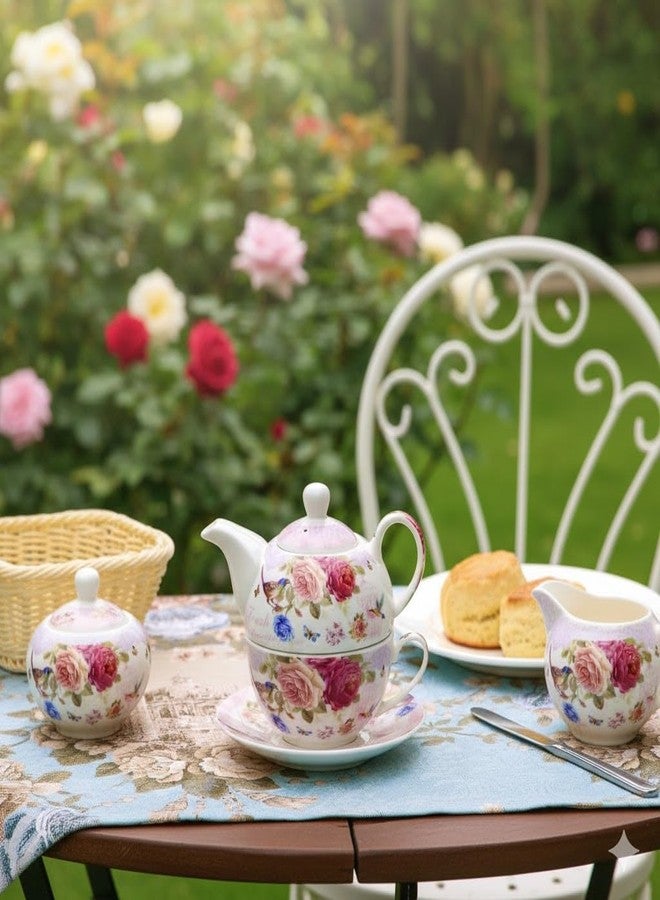 ONEUSTAR Tea for One Set Ceramic Floral Teapot and Cup Saucer Set for Women Mother's Day Birthday Gift in Reusable Handmade Gift Box, Pink - Image 3