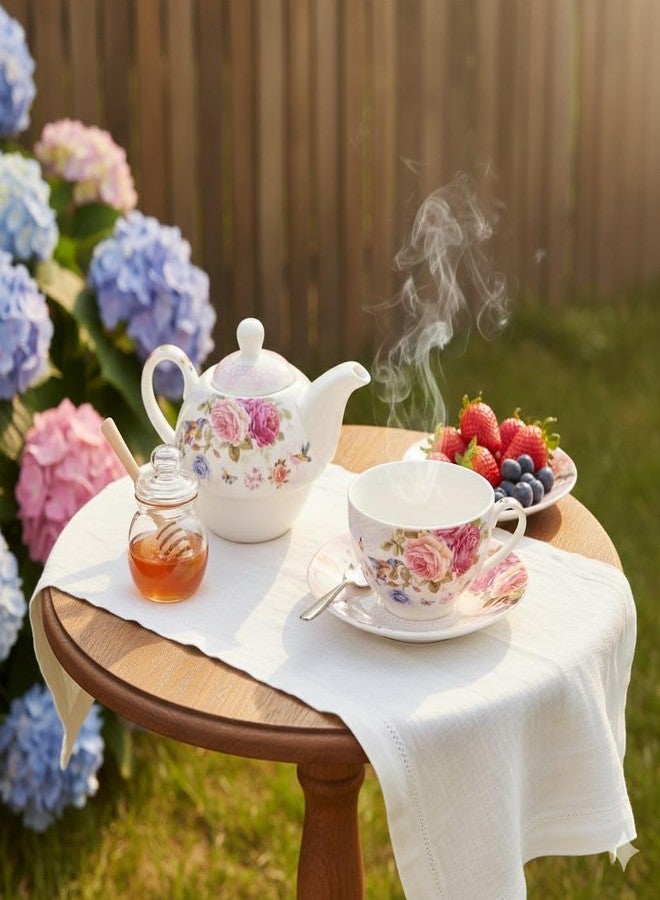 ONEUSTAR Tea for One Set Ceramic Floral Teapot and Cup Saucer Set for Women Mother's Day Birthday Gift in Reusable Handmade Gift Box, Pink - Image 4
