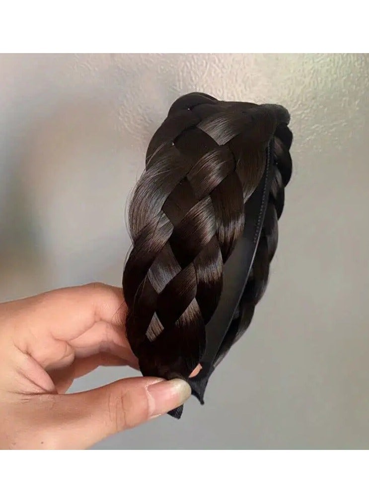 Goolsky باروكة ضفائر مع رباط رأس قطعة شعر صناعية طوق شعر عريض بسيط لملحقات الشعر للنساء والفتيات - Image 1