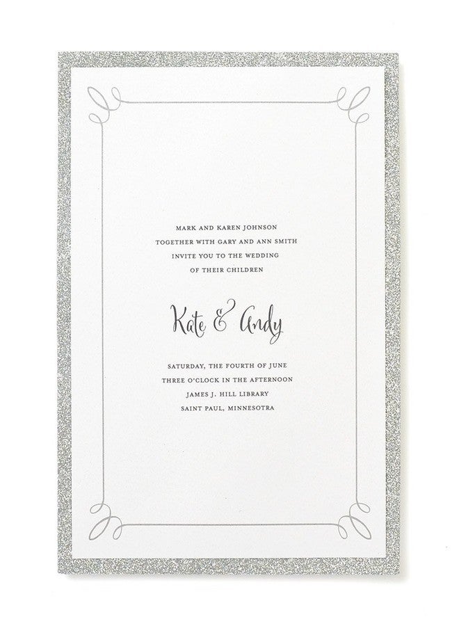 Gartner Studios Silver Glitter Print-At-Home Wedding Invitation Kit, 5” x 7”, 25-Count, Includes Envelopes, 12625 - Image 1