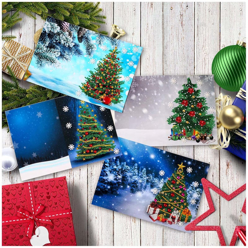 DIY 5D Diamond Painting Christmas Cards 4 Pcs Round Drill Greeting Cards Creative Handmade Merry Christmas Card Gifts for Family Friends and Lover 4F
