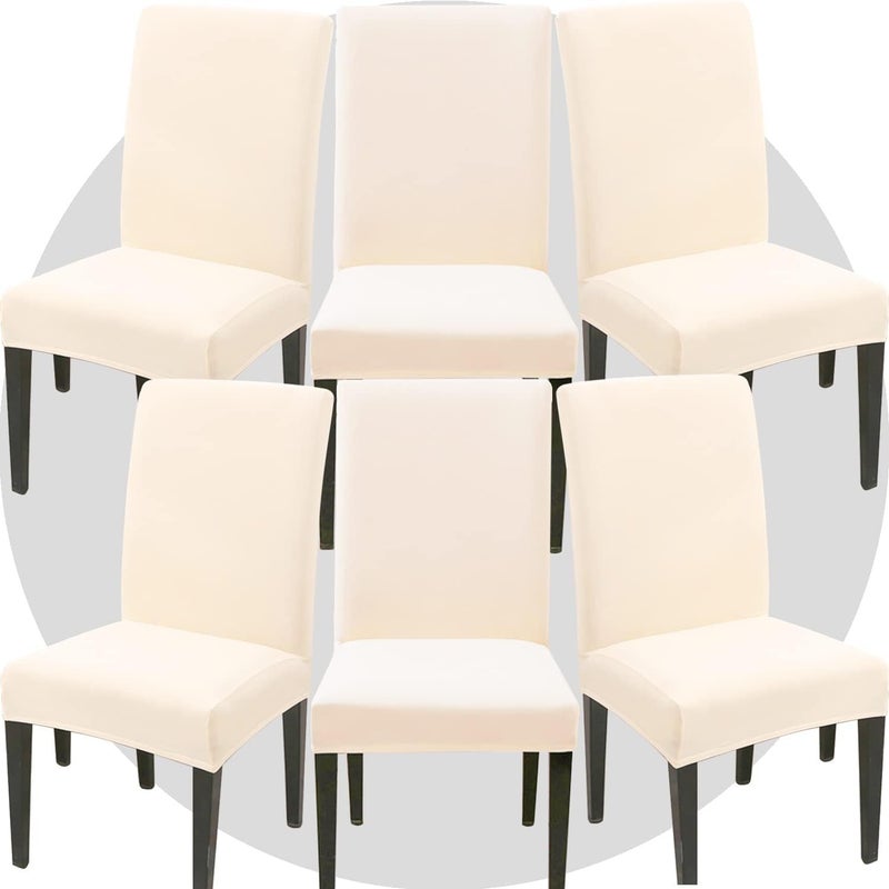 DLMWELL Stretch Chair Covers Slipcovers Set of 6 Off White Stretchable Dining Chair Slipcover Washable Removable for KitchenHotelRestaurant