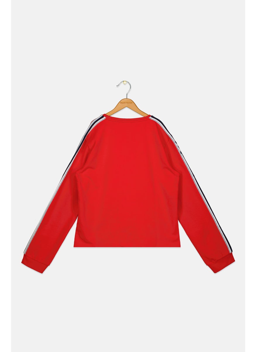 FREDDY Kids Girl Crew Neck Long Sleeve Brand Logo Sweatshirt, Red  - Image 2