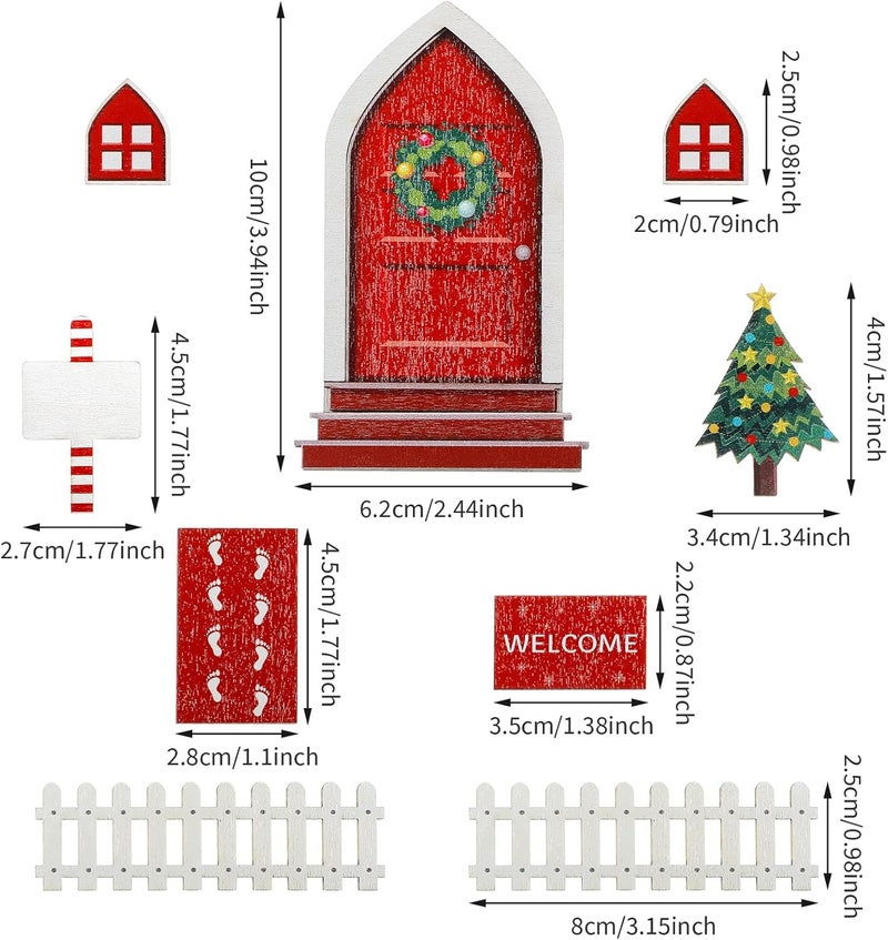 Civaner مجموعة أبواب سحرية حمراء من سيفانير 9 قطع - فتاة الجنية - مجموعة خشبية لزينة عيد الميلاد مع ملحقات للجنية السحرية المصغرة - Image 2