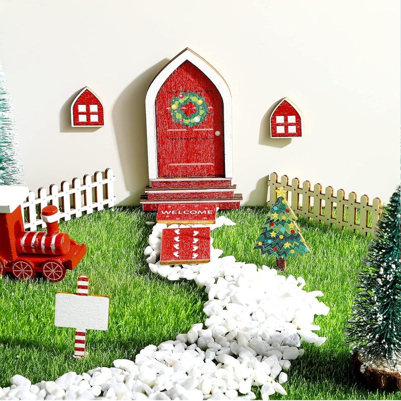 Civaner مجموعة أبواب سحرية حمراء من سيفانير 9 قطع - فتاة الجنية - مجموعة خشبية لزينة عيد الميلاد مع ملحقات للجنية السحرية المصغرة - Image 3