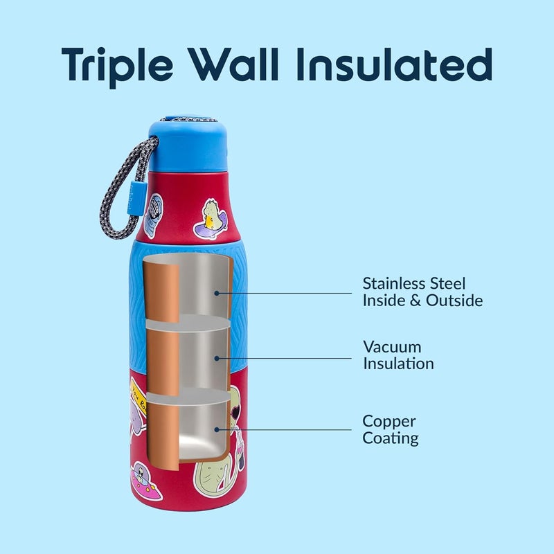 Rabitat ZAPPY Premium Vaccum Insulated Water Bottle 700ml Red Martian | Hot & Cold Stainless Steel Leakproof Water Bottle for Kids | Sipper for Kids | BPA Free | Rust Proof | ISI Certifed - Image 5