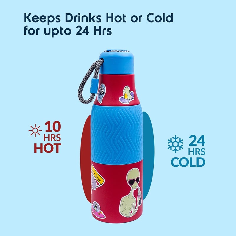 Rabitat ZAPPY Premium Vaccum Insulated Water Bottle 700ml Red Martian | Hot & Cold Stainless Steel Leakproof Water Bottle for Kids | Sipper for Kids | BPA Free | Rust Proof | ISI Certifed - Image 4