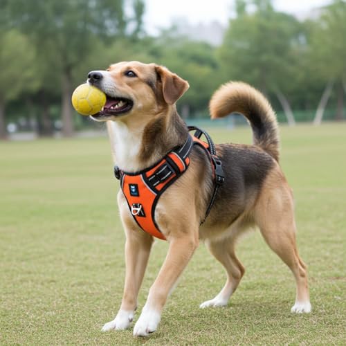 HANK Pet Belt for Dog - 3M Night Reflective - Oxford Fabric - Adjustable No Pull Dog Harness - Chest - (Min 22- Max 27" inches) (Medium, Neon Orange) - Image 3