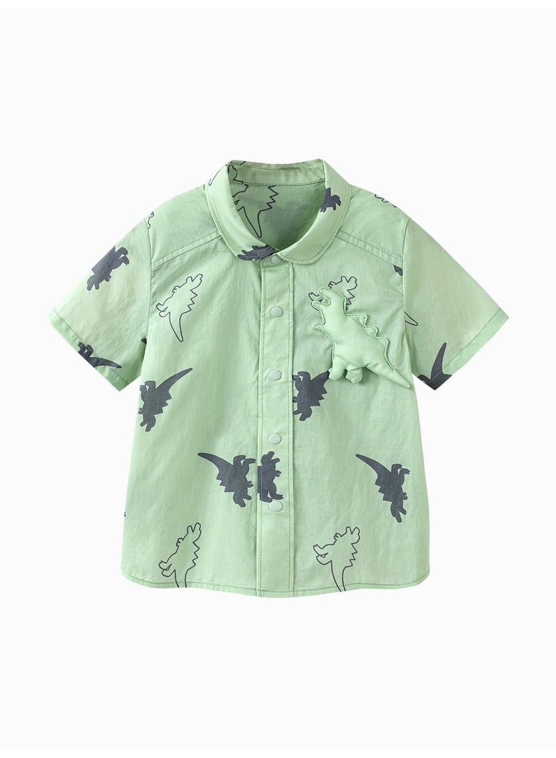 mini bala Boys' Kids Adorable Dinosaur Print Short Sleeve Shirt, Soft Breathable Fabric, Button Front with Cute 3D Dinosaur Accent, Great for Daily Wear, Playdates and Outdoor Adventures Children's Shirt - Image 4