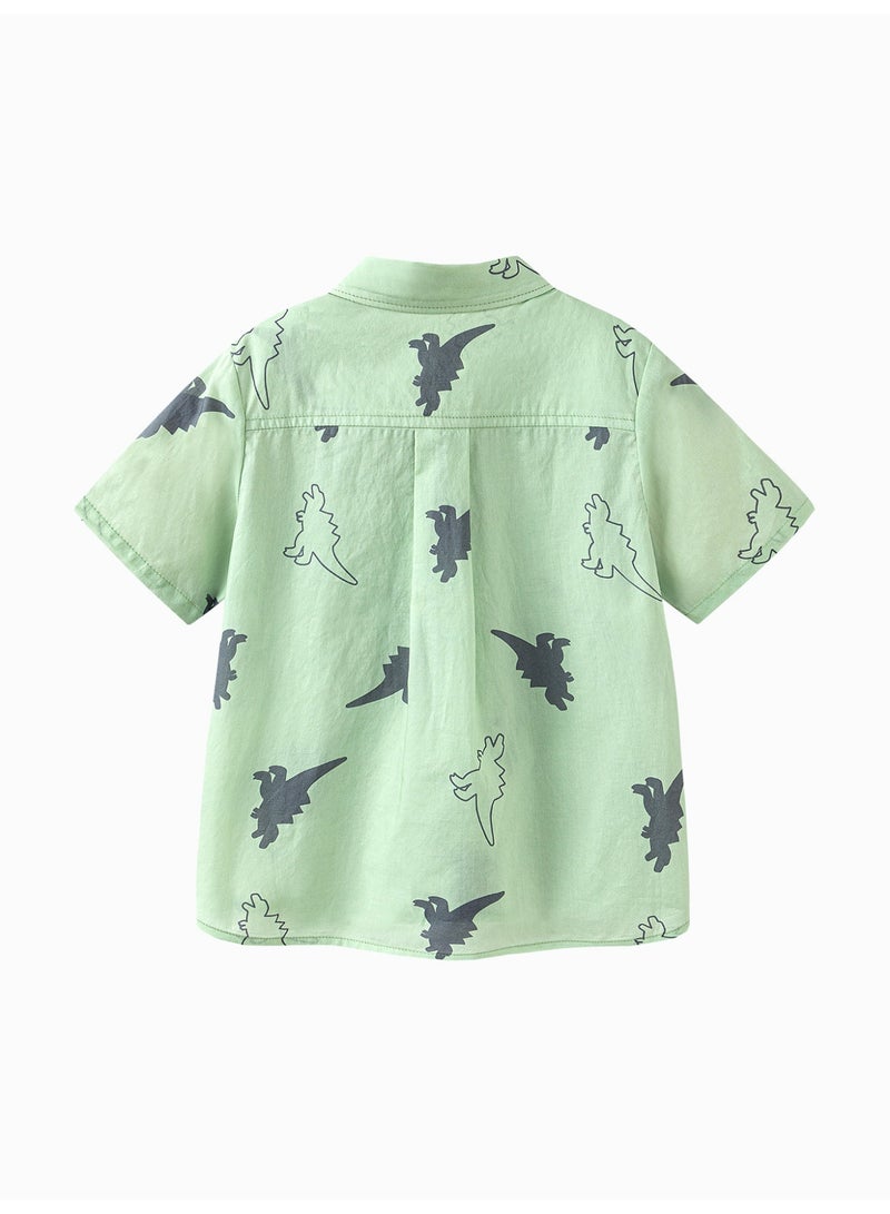 mini bala Boys' Kids Adorable Dinosaur Print Short Sleeve Shirt, Soft Breathable Fabric, Button Front with Cute 3D Dinosaur Accent, Great for Daily Wear, Playdates and Outdoor Adventures Children's Shirt - Image 5