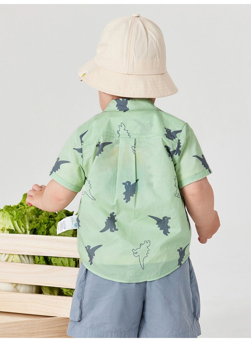 mini bala Boys' Kids Adorable Dinosaur Print Short Sleeve Shirt, Soft Breathable Fabric, Button Front with Cute 3D Dinosaur Accent, Great for Daily Wear, Playdates and Outdoor Adventures Children's Shirt - Image 3