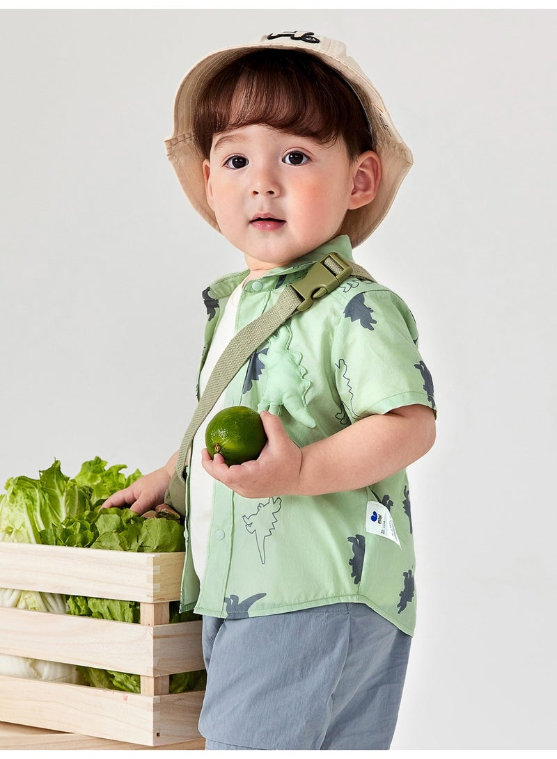 mini bala Boys' Kids Adorable Dinosaur Print Short Sleeve Shirt, Soft Breathable Fabric, Button Front with Cute 3D Dinosaur Accent, Great for Daily Wear, Playdates and Outdoor Adventures Children's Shirt - Image 2