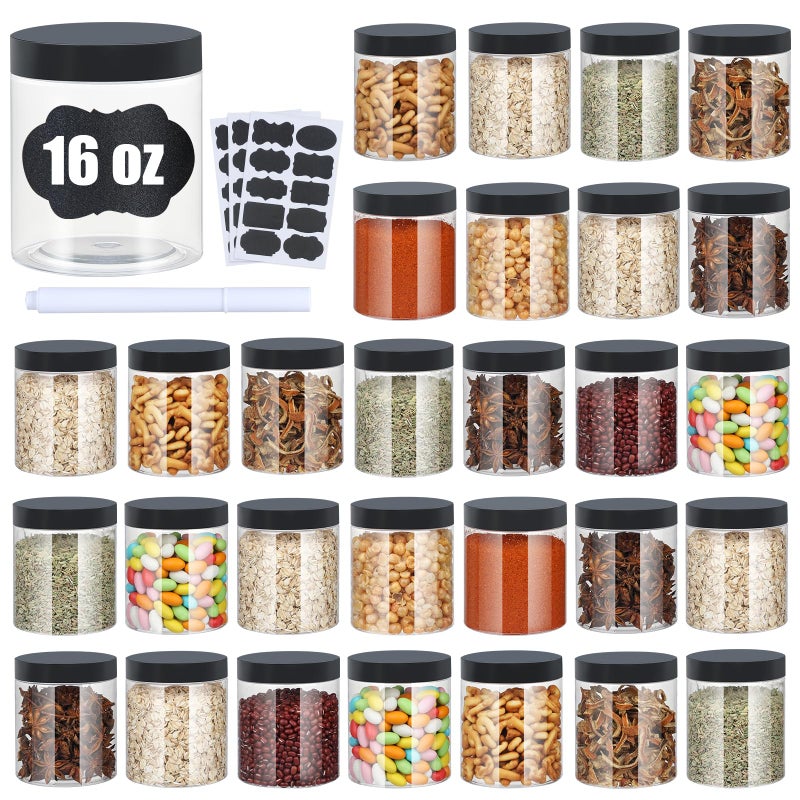 Crazystorey Plastic Jars with Lids,Airtight Container Ideal For Dry Food, Honey Jam, Peanut Butter,Cosmetics, Cream, Bathroom and Storage Included Extra Label and A Pen (30 PCS Black Lids) - Image 1