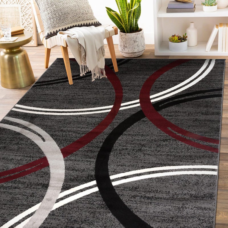 سجادة روج شوب بتصميم دوائر متموجة حديثة 7 10 × 102 أحمر
