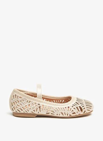 JUNIORS Girls Embellished Ballerina Shoes with Elasticated Strap and Cutout Detail