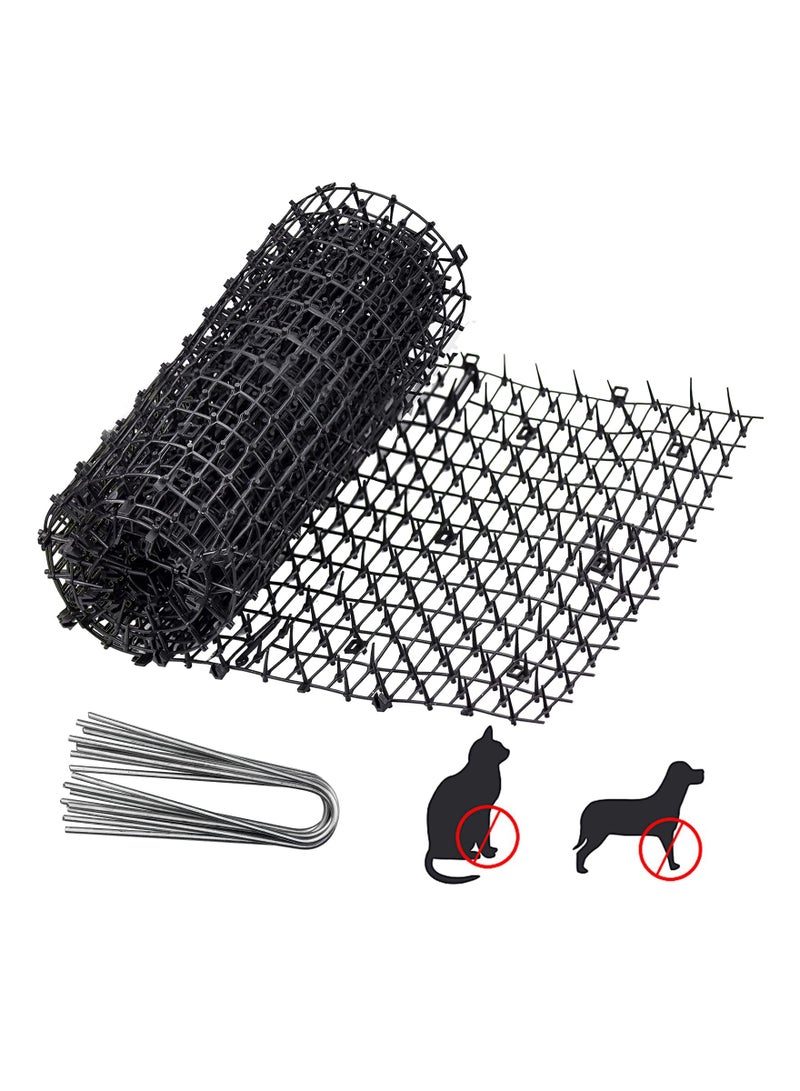 SYOSI Cat Deterrent Mat, Spike Garden Protector Anti-Cat Strips Dig Stopper Mat Cat Repellent Spikes Garden Fence Guard with 8 Metal U Pegs for Outdoor Garden Farm Fence,Black( 2 x 0.28 M)  - Image 1