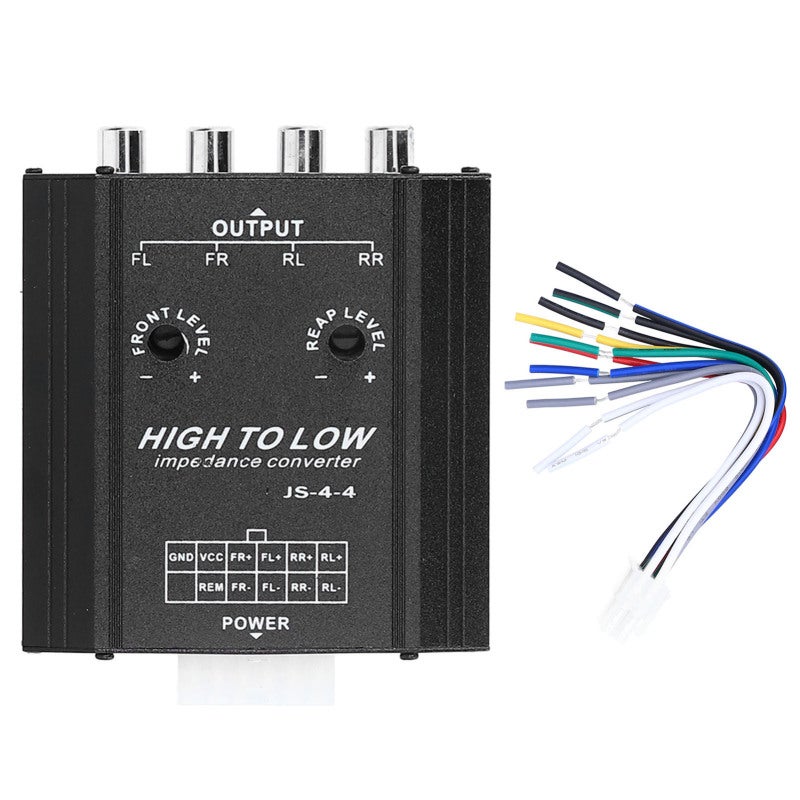 محول مقاومة الصوت 4 قنوات ذات تبديد سريع للحرارة محول من عالي إلى منخفض - محول خط RCA مضاد للتداخل لتثبيت مكبر صوت صوت السيارة ومكبر الصوت السابووفر - Image 1