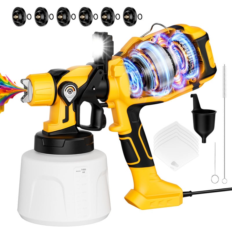 VAVCURAA Paint Sprayer for House Painting, Paint Sprayer with Easy to Clean Design, 6 Brass Nozzles & LED Light, Easy to Clean for House, Fence, Garden, Furniture - Image 1