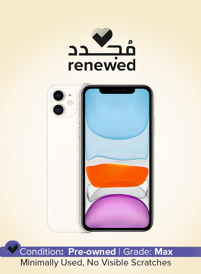 ابل  مجدد - هاتف أيفون 11 إصدار 2020 بذاكرة داخلية سعة 128 جيجابايت ويدعم تقنية 4G LTE بلون أبيض - تغليف رفيع - نسخة عالمية - Image 1