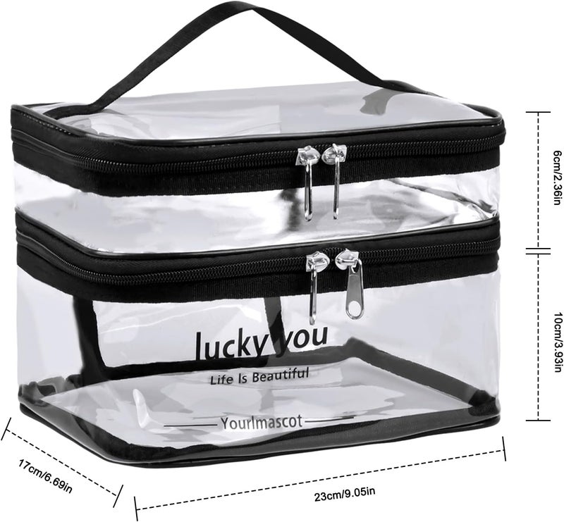 YILANJIN Double-Layer Toiletry Bag, Transparent PVC, Large Capacity Makeup Organizer, Travel Cosmetic Bag - Image 2