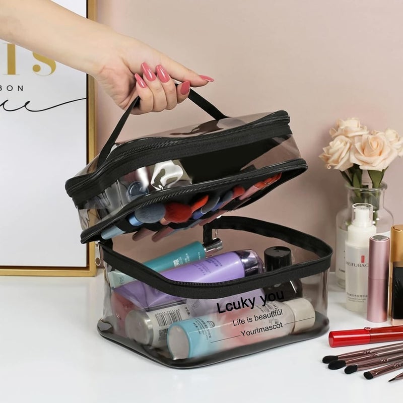 YILANJIN Double-Layer Toiletry Bag, Transparent PVC, Large Capacity Makeup Organizer, Travel Cosmetic Bag - Image 3