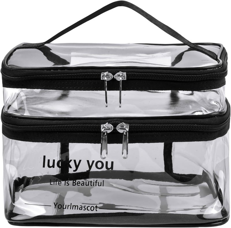 YILANJIN Double-Layer Toiletry Bag, Transparent PVC, Large Capacity Makeup Organizer, Travel Cosmetic Bag - Image 1