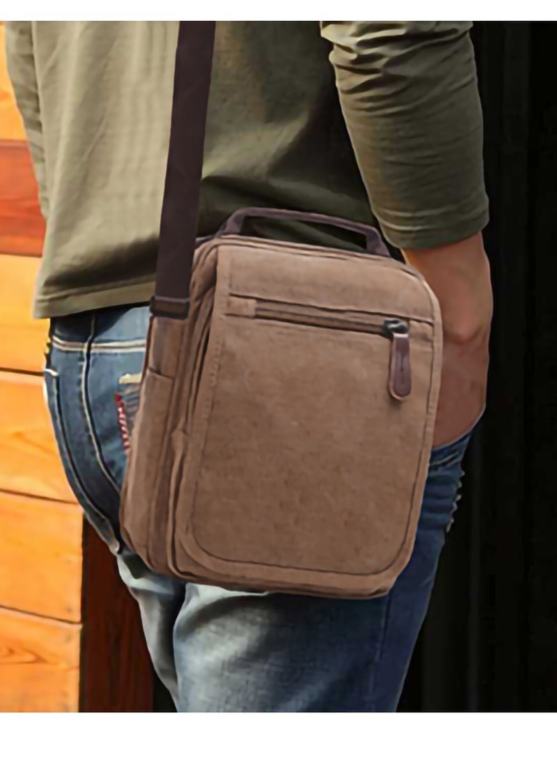 Men's Multifunctional Canvas Shoulder Bag, Handbag Multi-Pockets Business Messenger Bags, Outdoor Sports Over Shoulder Crossbody Side Bag - Image 3