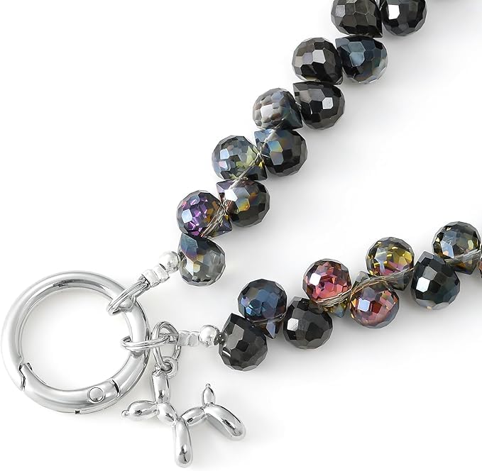 KHOLAD Crystal Phone Wrist Strap Phone Charm Chain Keychain Beaded Cellphone Lanyard with Tether Tab Hands-Free Wristlet Bracelet Wrist Grip Strap for Women (Crystal Black) - Image 3