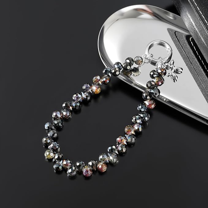 KHOLAD Crystal Phone Wrist Strap Phone Charm Chain Keychain Beaded Cellphone Lanyard with Tether Tab Hands-Free Wristlet Bracelet Wrist Grip Strap for Women (Crystal Black) - Image 5