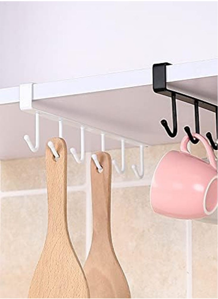 Perfii Iron Multipurpose Kitchenware Storage Hooks with 6 Hooks Cup Holder Hang Kitchen Cabinet Under Shelf Storage Rack  - Image 2