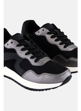 Algspar Women Lace Up Casual Sneakers, Black  - Image 3