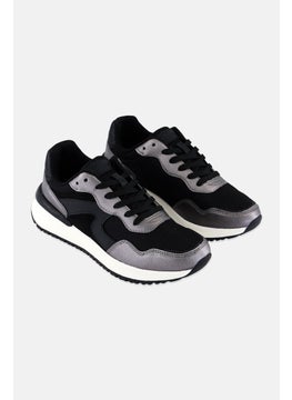 Algspar Women Lace Up Casual Sneakers, Black  - Image 1