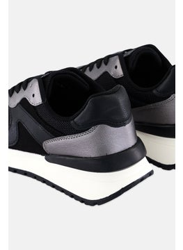 Algspar Women Lace Up Casual Sneakers, Black  - Image 2