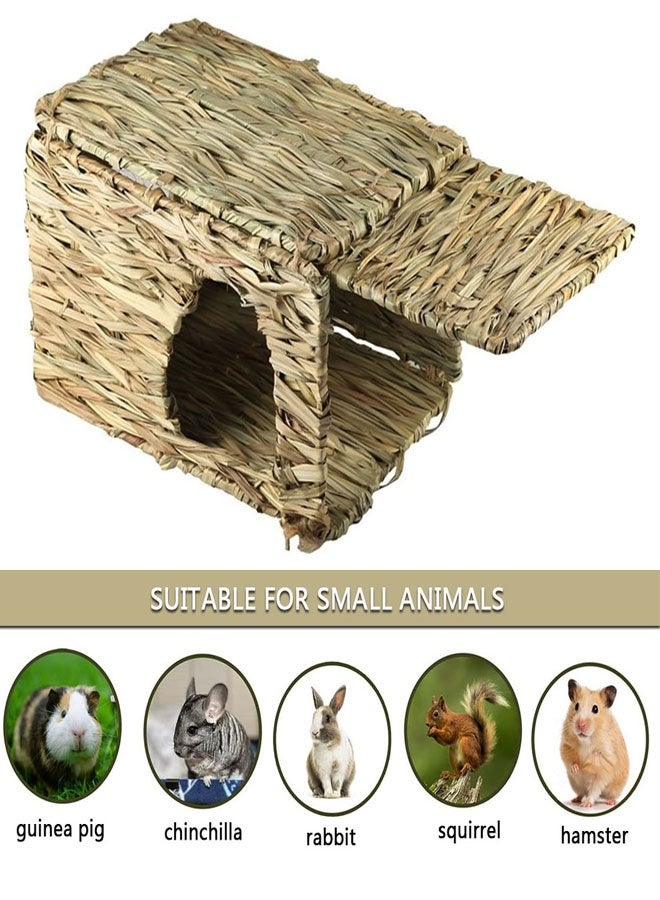 HAWAWA Rabbit Grass House and Hideout Foldable, Handmade Woven Hay Bed Natural Edible Grass Hut with Bunny Chew Toys, for Bunny Hamster Guinea Pig Chinchilla - Image 5