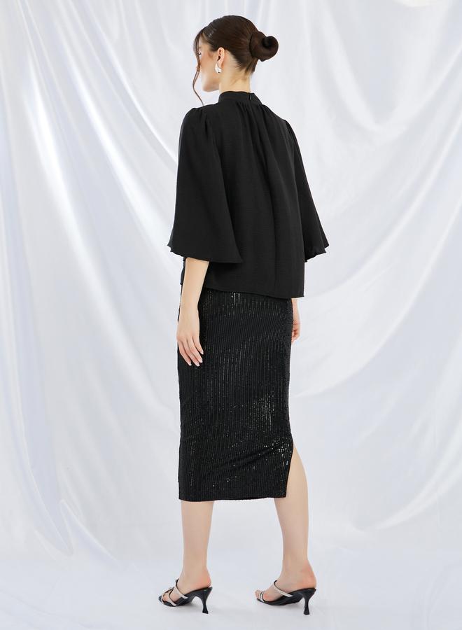 Styli Styli Solid High Neck Top and Sequin Embellished Skirt Co-Ords  - Image 5