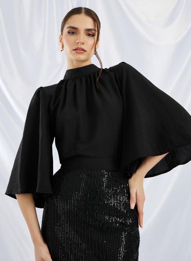 Styli Styli Solid High Neck Top and Sequin Embellished Skirt Co-Ords  - Image 4
