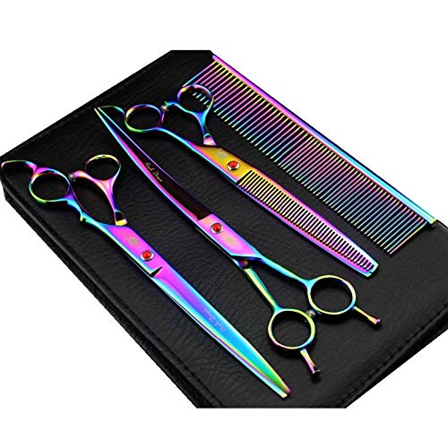 Purple Dragon 8.0 inch Dog Hair Cutting, Curved and Thinning Scissors Shear Pet Grooming Tool Kit - Image 1