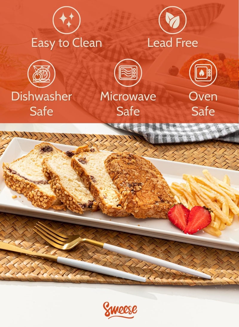 Sweese Rectangular Porcelain Platters, Serving Trays for Parties, 13.8 Inch Large Serving Dishes for Steak, Taco, Sushi, Appetizer, Cake - Dishwasher & Oven Safe - Set of 4, White - Image 3