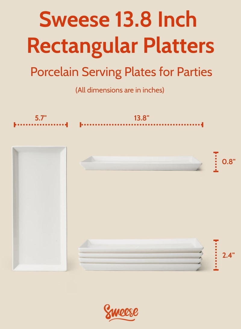 Sweese Rectangular Porcelain Platters, Serving Trays for Parties, 13.8 Inch Large Serving Dishes for Steak, Taco, Sushi, Appetizer, Cake - Dishwasher & Oven Safe - Set of 4, White - Image 2