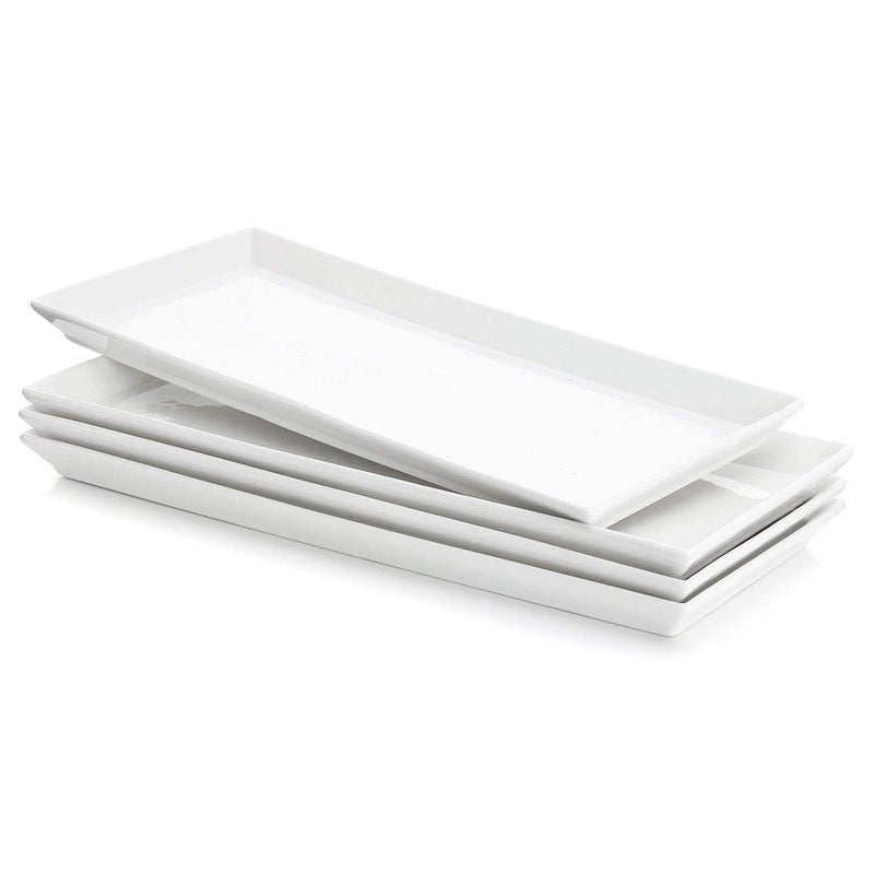Sweese Rectangular Porcelain Platters, Serving Trays for Parties, 13.8 Inch Large Serving Dishes for Steak, Taco, Sushi, Appetizer, Cake - Dishwasher & Oven Safe - Set of 4, White - Image 1