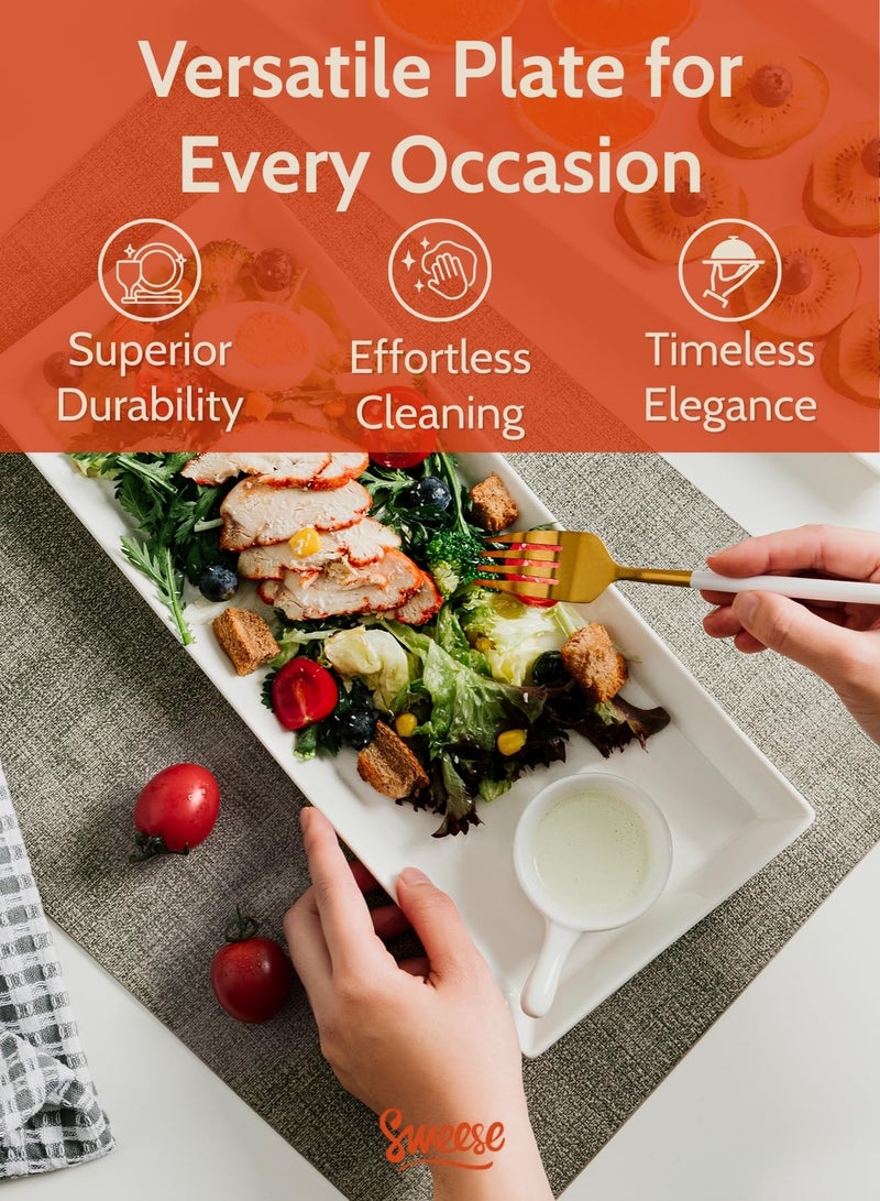 Sweese Rectangular Porcelain Platters, Serving Trays for Parties, 13.8 Inch Large Serving Dishes for Steak, Taco, Sushi, Appetizer, Cake - Dishwasher & Oven Safe - Set of 4, White - Image 4