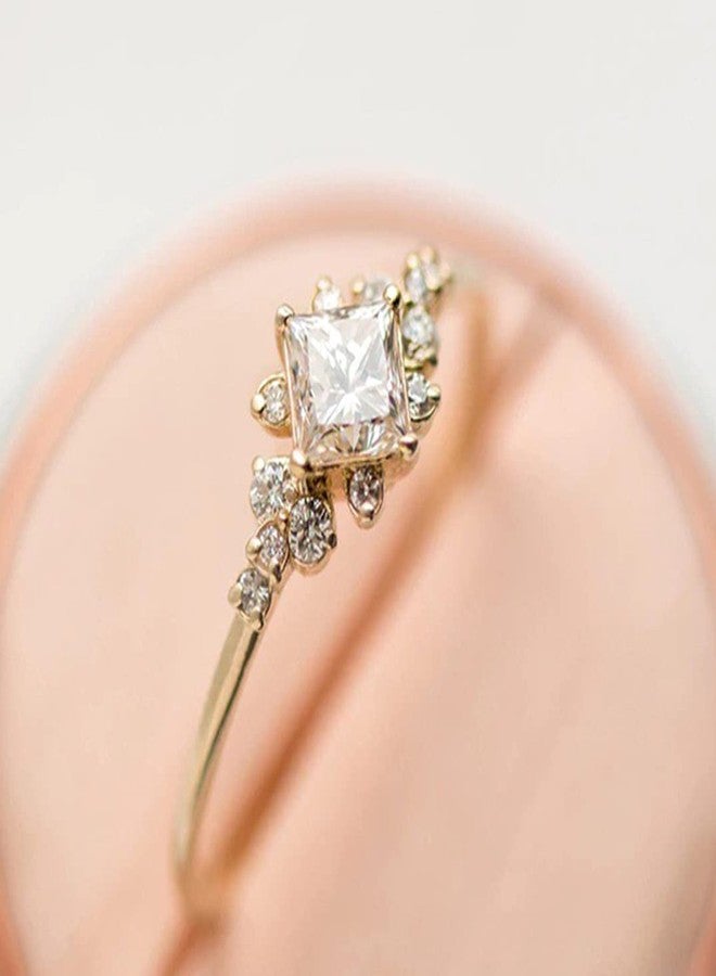 Koguxuix Vintage Ring Gold Engagement Ring CZ Crystal Diamond Wedding Ring 14k Gold Milgrain Ring Band (8) - Image 1