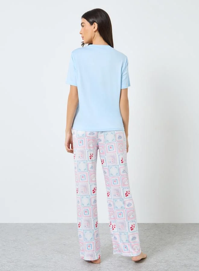 Take Two Take Two Graphic Print T-Shirt and Straight Pyjama Set