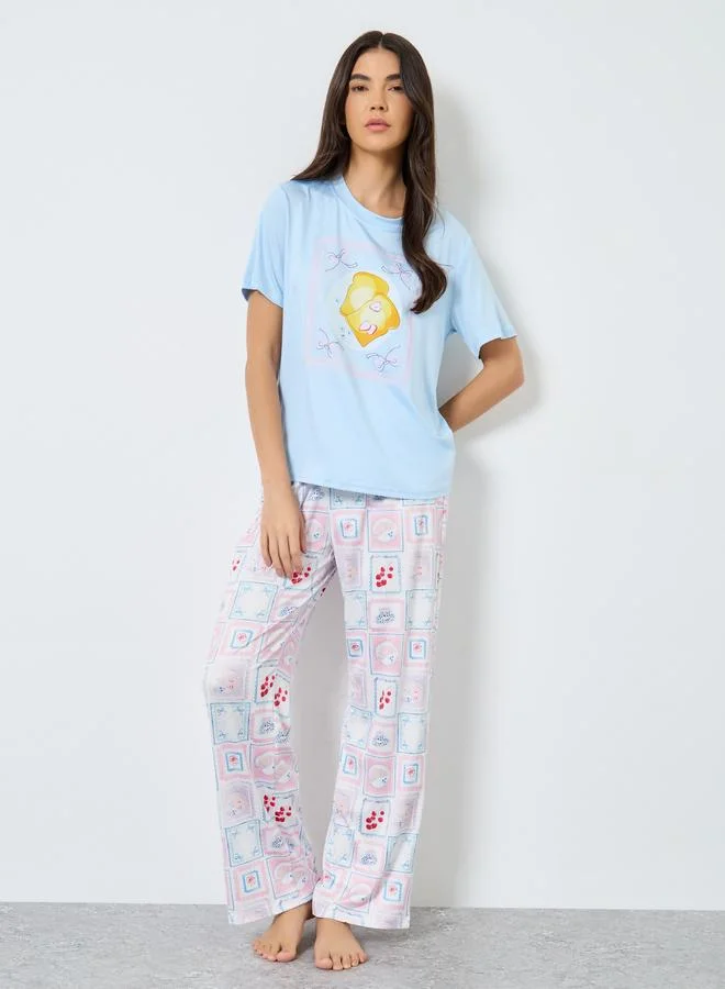 تايك تو Take Two Graphic Print T-Shirt and Straight Pyjama Set