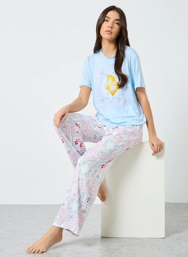 تايك تو Take Two Graphic Print T-Shirt and Straight Pyjama Set