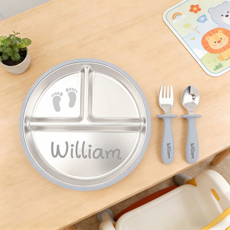 Purple Custom Engraved Weaning Kit 304 Stainless Steel Dish Fork Spoon Set for Children - Image 2
