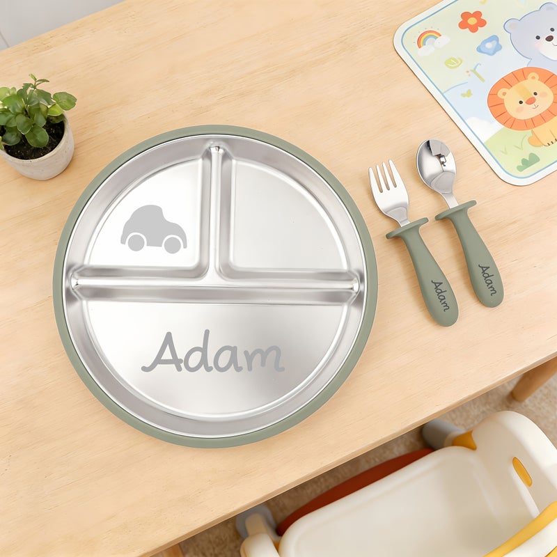 Purple Custom Engraved Weaning Kit 304 Stainless Steel Dish Fork Spoon Set for Children - Image 4