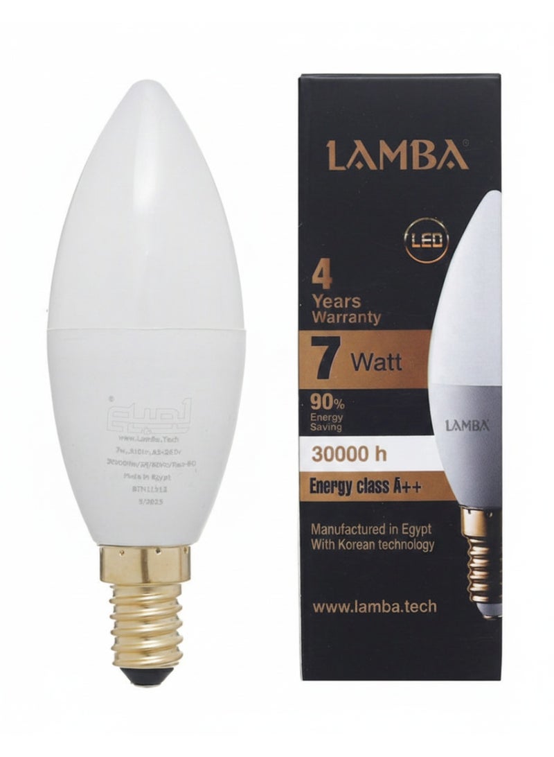 لمبة مجموعة لمبات بلحة ليد 7 وات C37 من LAMBAبضوء دافئ ( 3 قطع) ، اصفر ، عمر افتراضي 30,000 ساعة - Image 4